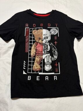 NWOT Highland Originals Robot Bear Graphic T-Shirt Black Youth 10/12